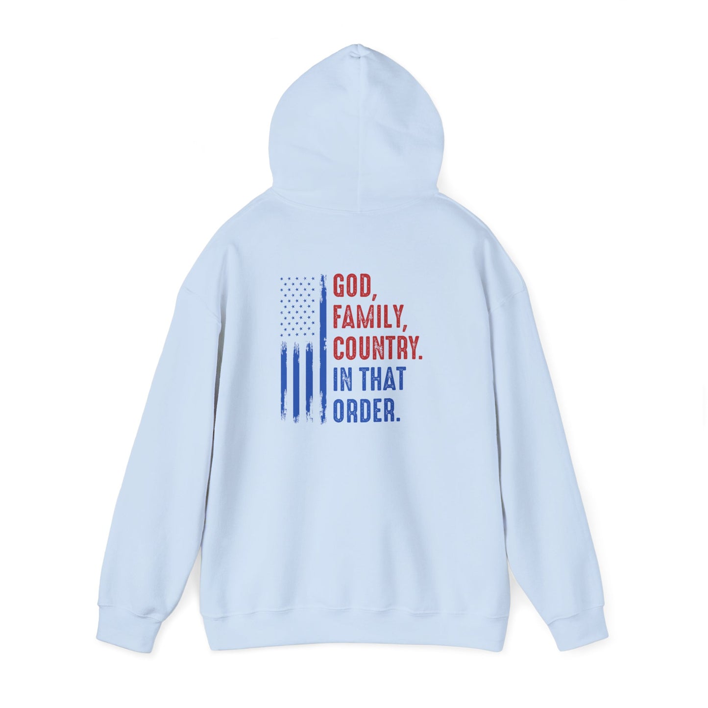 Patriotic "God, Family, Country" Hoodie — American Flag Statement Sweatshirt