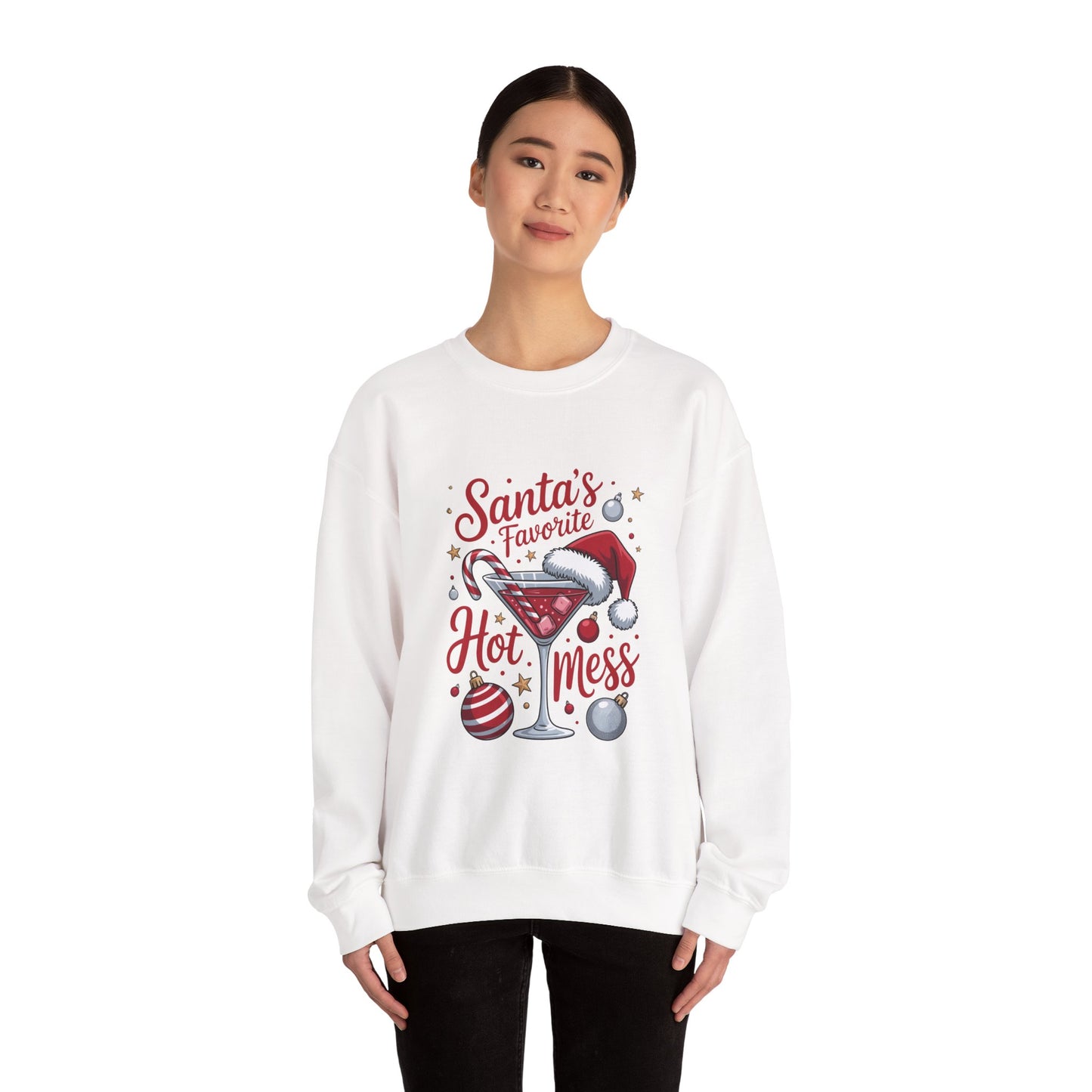 Crewneck Sweatshirt — "Santa's Favorite Hot Mess" Christmas Holiday Sweatshirt