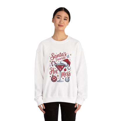 Crewneck Sweatshirt — "Santa's Favorite Hot Mess" Christmas Holiday Sweatshirt