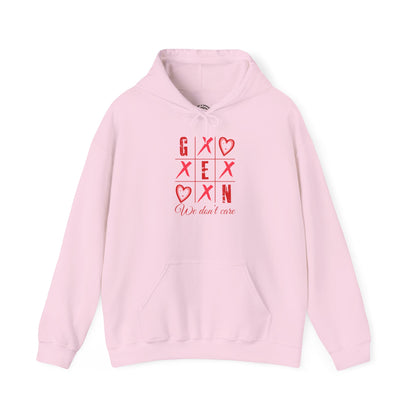 Hoodie — Red XOXO Heart Grid "You Don’t Exist" Graphic Pullover