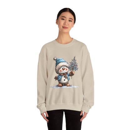 Snowman with Tree Crewneck Sweatshirt — Cute Holiday Kids-Style Winter Pullover