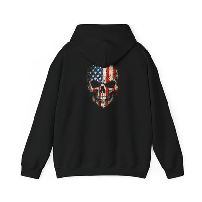 American Flag Skull Hoodie — Patriotic Grunge Pullover