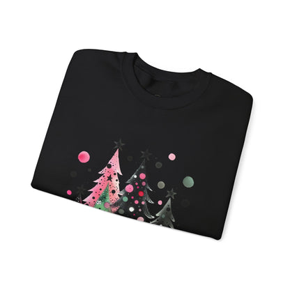 Christmas Tree Crewneck Sweatshirt — Watercolor Holiday Trees Graphic