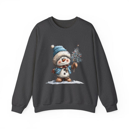 Snowman with Tree Crewneck Sweatshirt — Cute Holiday Kids-Style Winter Pullover