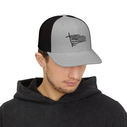 Embroidered Waving American Flag Trucker Cap