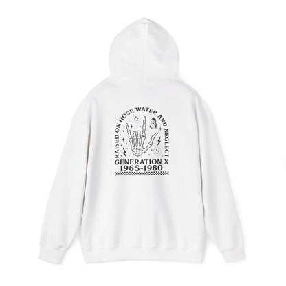 Generation X Hoodie – “Raised on Nostalgia and Neglect” Retro 1965–1980 Skeleton Hand Design