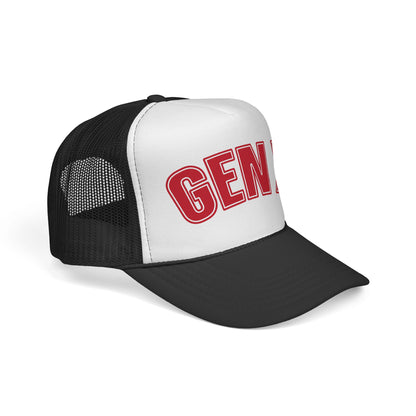 Gen X Trucker Cap — Retro Red Embroidered Mesh Hat for 40s–60s