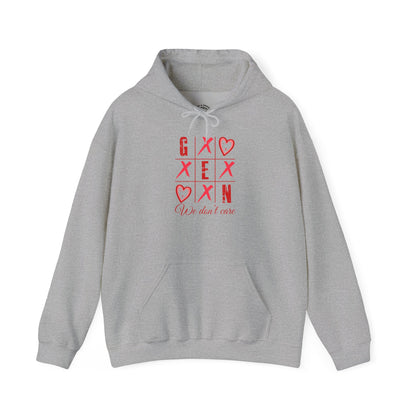 Hoodie — Red XOXO Heart Grid "You Don’t Exist" Graphic Pullover