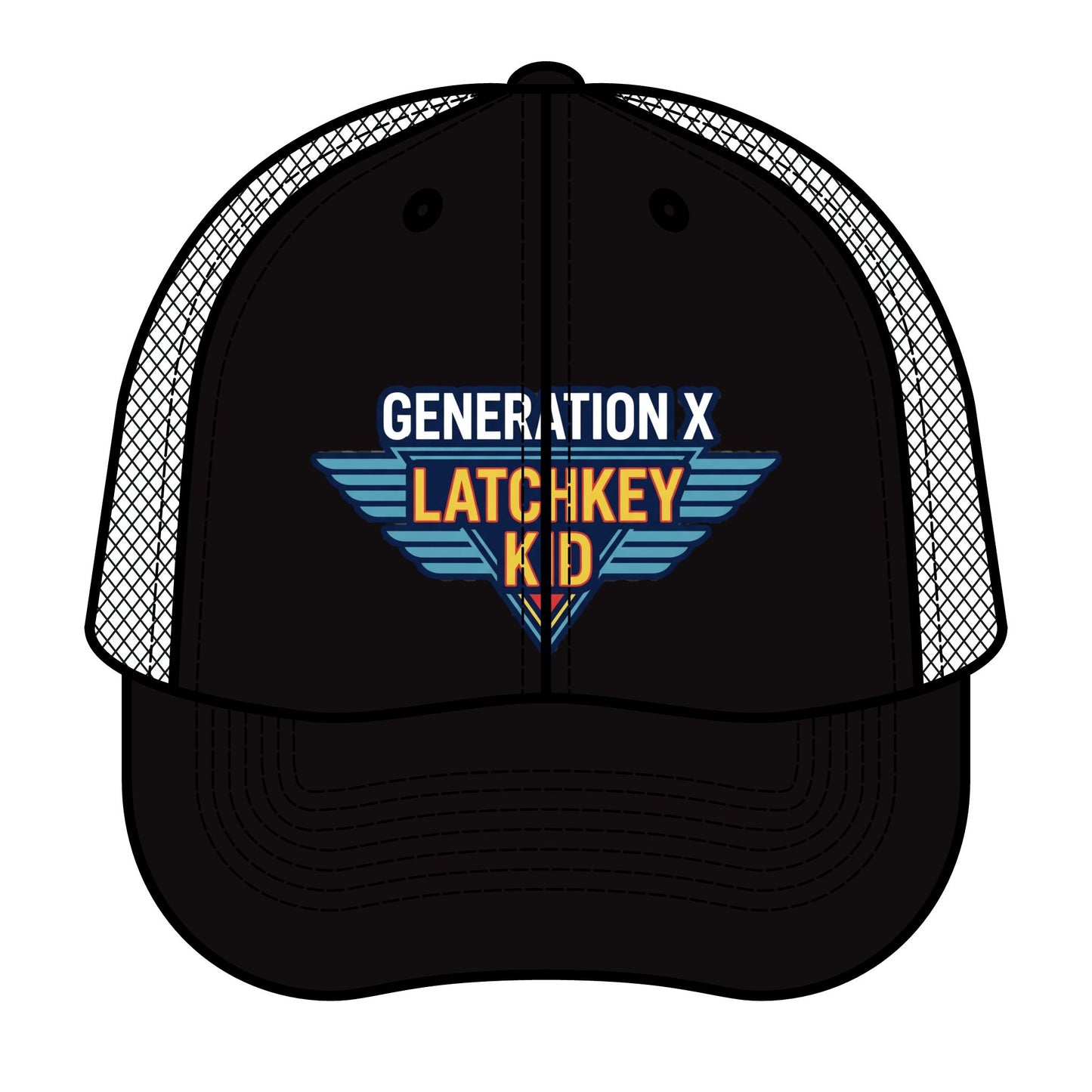Generation X Latchkey Kid Trucker Hat — Retro Winged Logo Cap