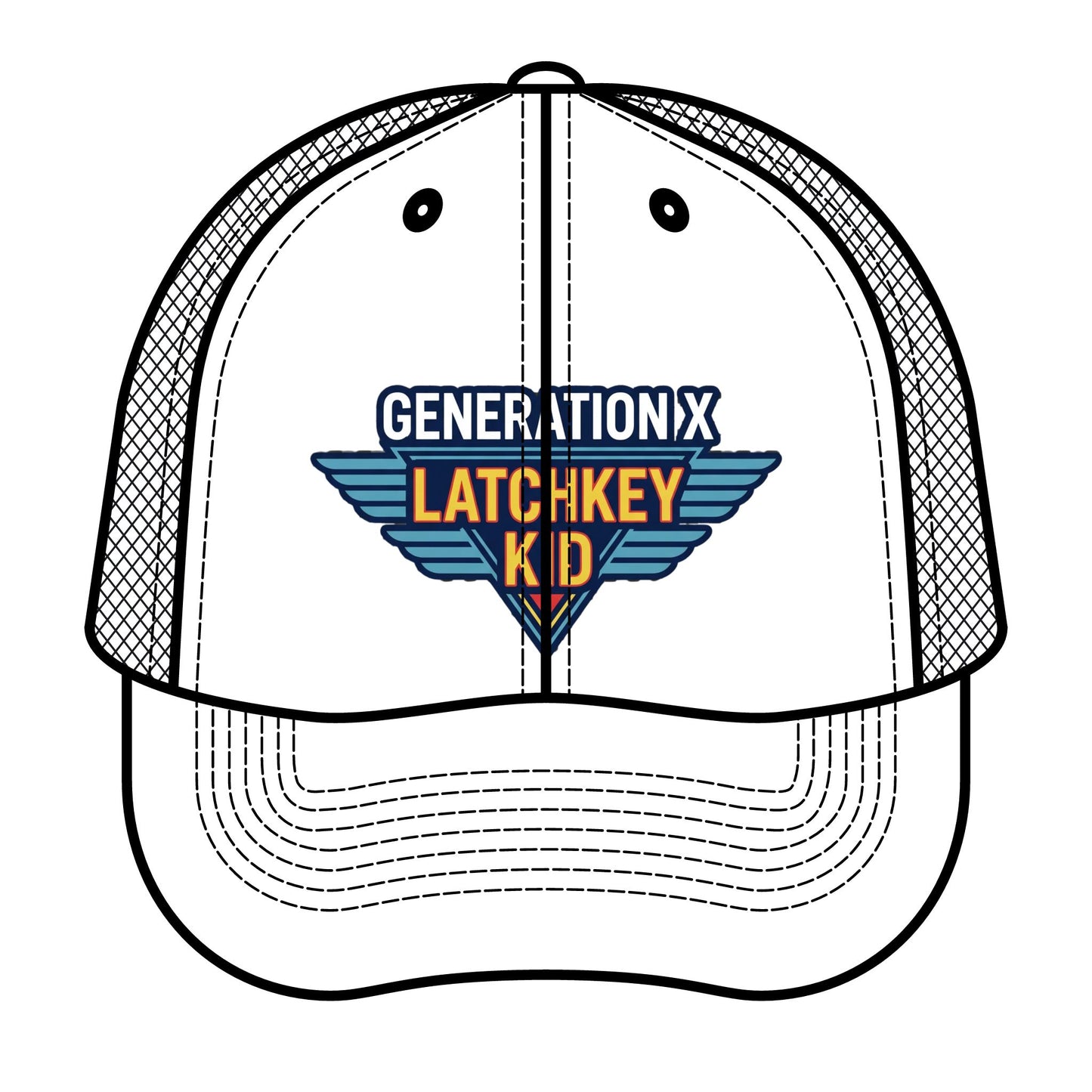Generation X Latchkey Kid Trucker Hat — Retro Winged Logo Cap