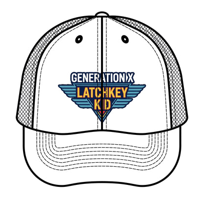 Generation X Latchkey Kid Trucker Hat — Retro Winged Logo Cap