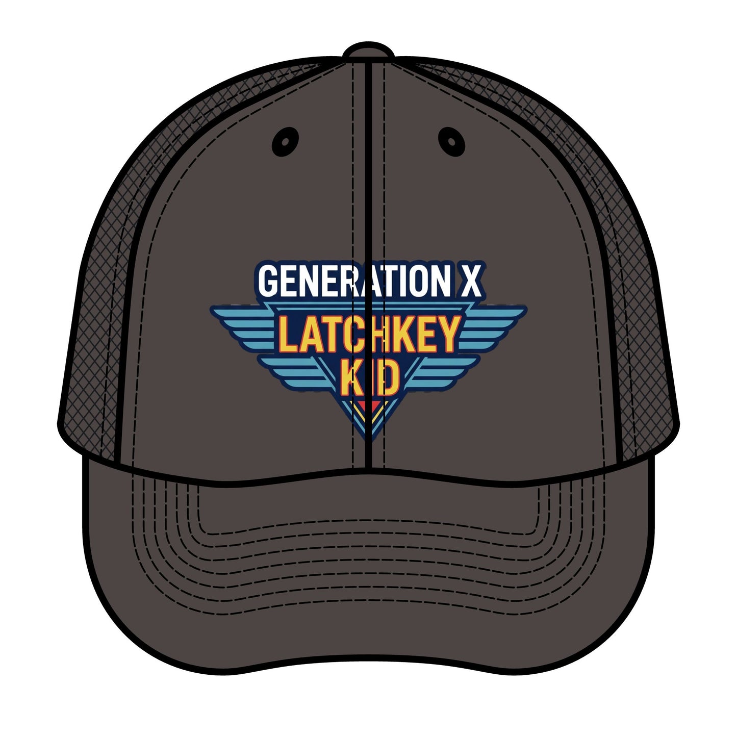 Generation X Latchkey Kid Trucker Hat — Retro Winged Logo Cap