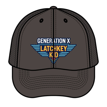 Generation X Latchkey Kid Trucker Hat — Retro Winged Logo Cap
