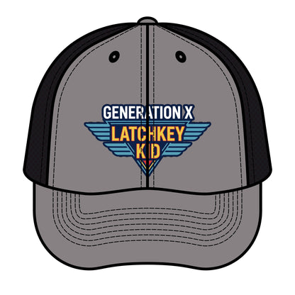 Generation X Latchkey Kid Trucker Hat — Retro Winged Logo Cap