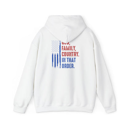 Patriotic "God, Family, Country" Hoodie — American Flag Statement Sweatshirt