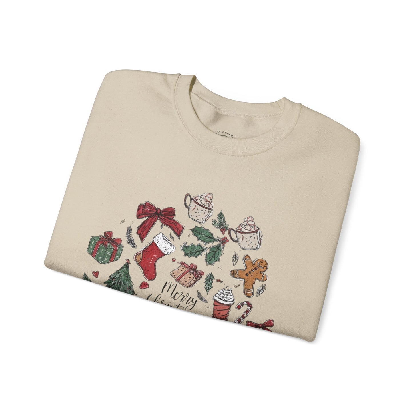 Christmas Cozy Crewneck Sweatshirt — "Merry Christmas" Holiday Icons Design