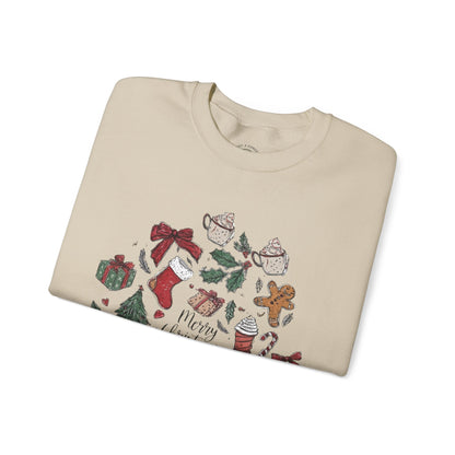 Christmas Cozy Crewneck Sweatshirt — "Merry Christmas" Holiday Icons Design