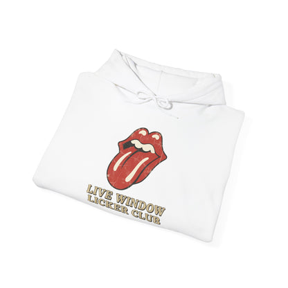 Graphic Hoodie — Retro Tongue Logo “Live Window Licker Club” Streetwear Pullover