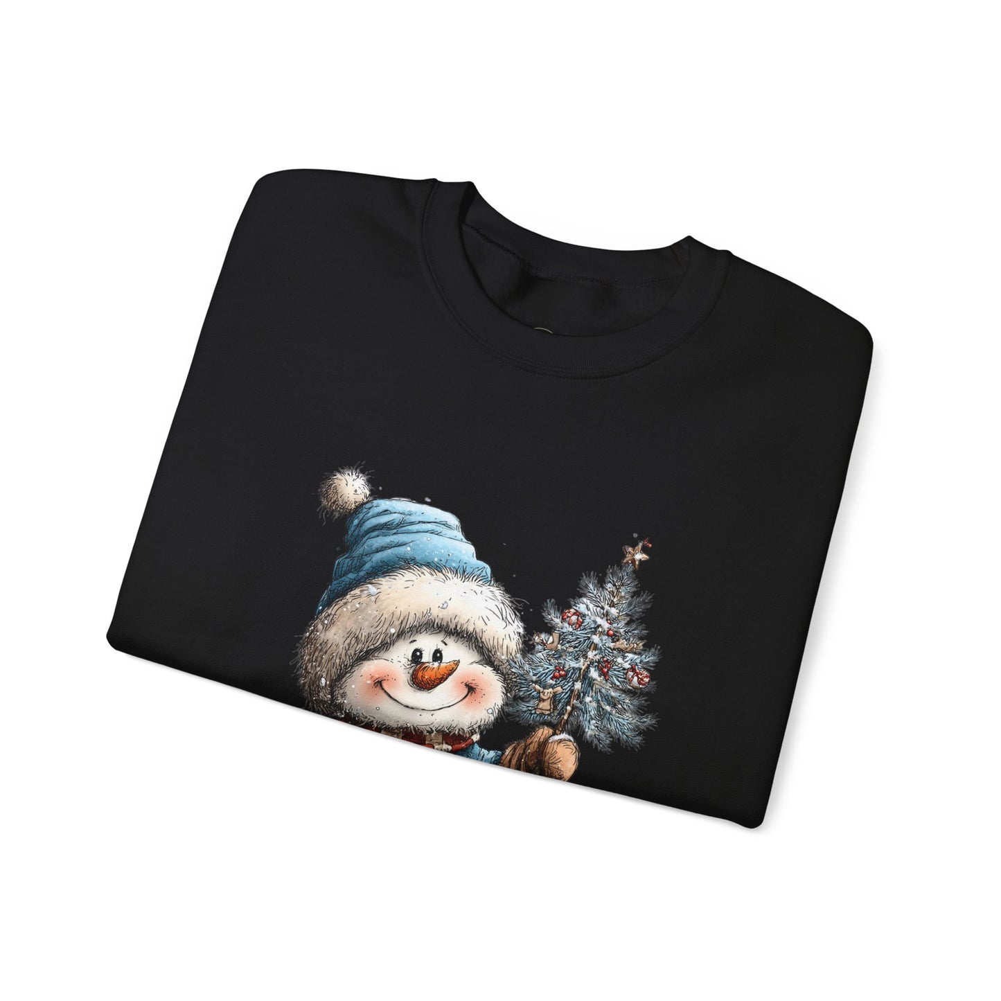 Snowman with Tree Crewneck Sweatshirt — Cute Holiday Kids-Style Winter Pullover