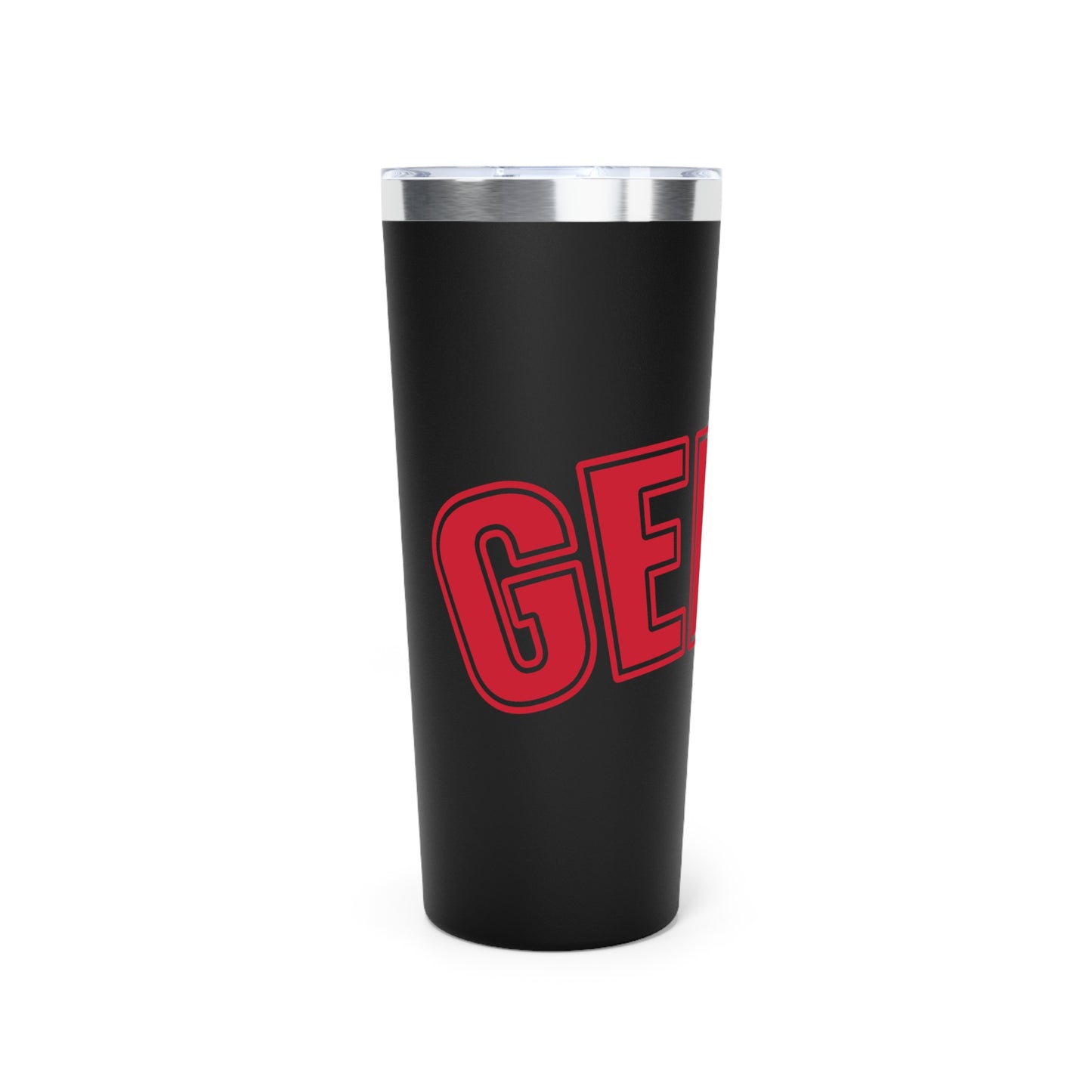 22oz Insulated Tumbler — Bold Red Lettering on Matte Black