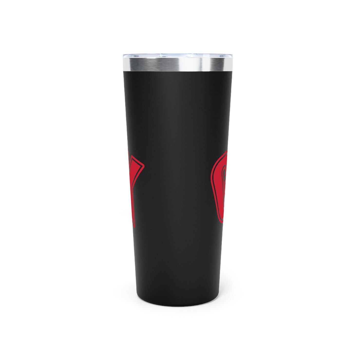 22oz Insulated Tumbler — Bold Red Lettering on Matte Black