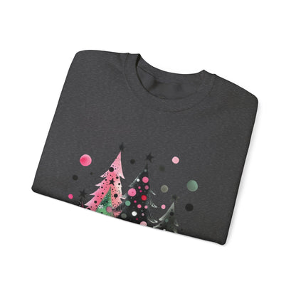 Christmas Tree Crewneck Sweatshirt — Watercolor Holiday Trees Graphic