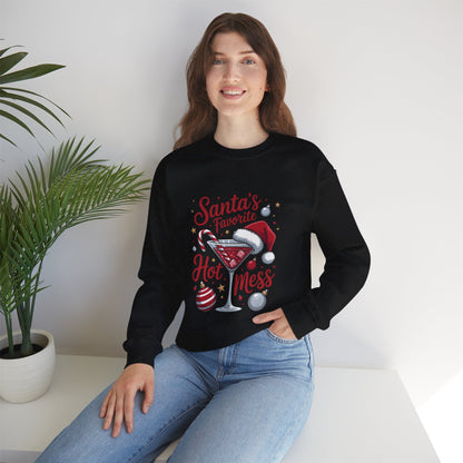 Crewneck Sweatshirt — "Santa's Favorite Hot Mess" Christmas Holiday Sweatshirt