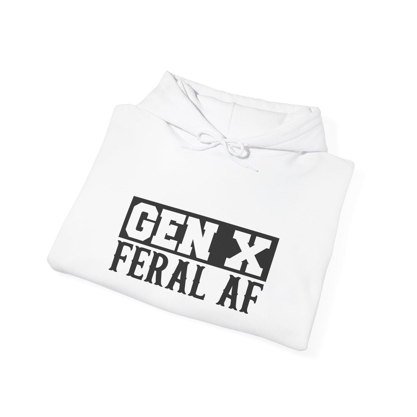 Gen X Feral AF Hoodie — Retro Stencil Graphic Sweatshirt