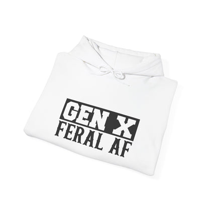 Gen X Feral AF Hoodie — Retro Stencil Graphic Sweatshirt