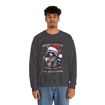Raccoon Christmas Sweatshirt - "Sorry Santa I've Been Feral" Holiday Crewneck