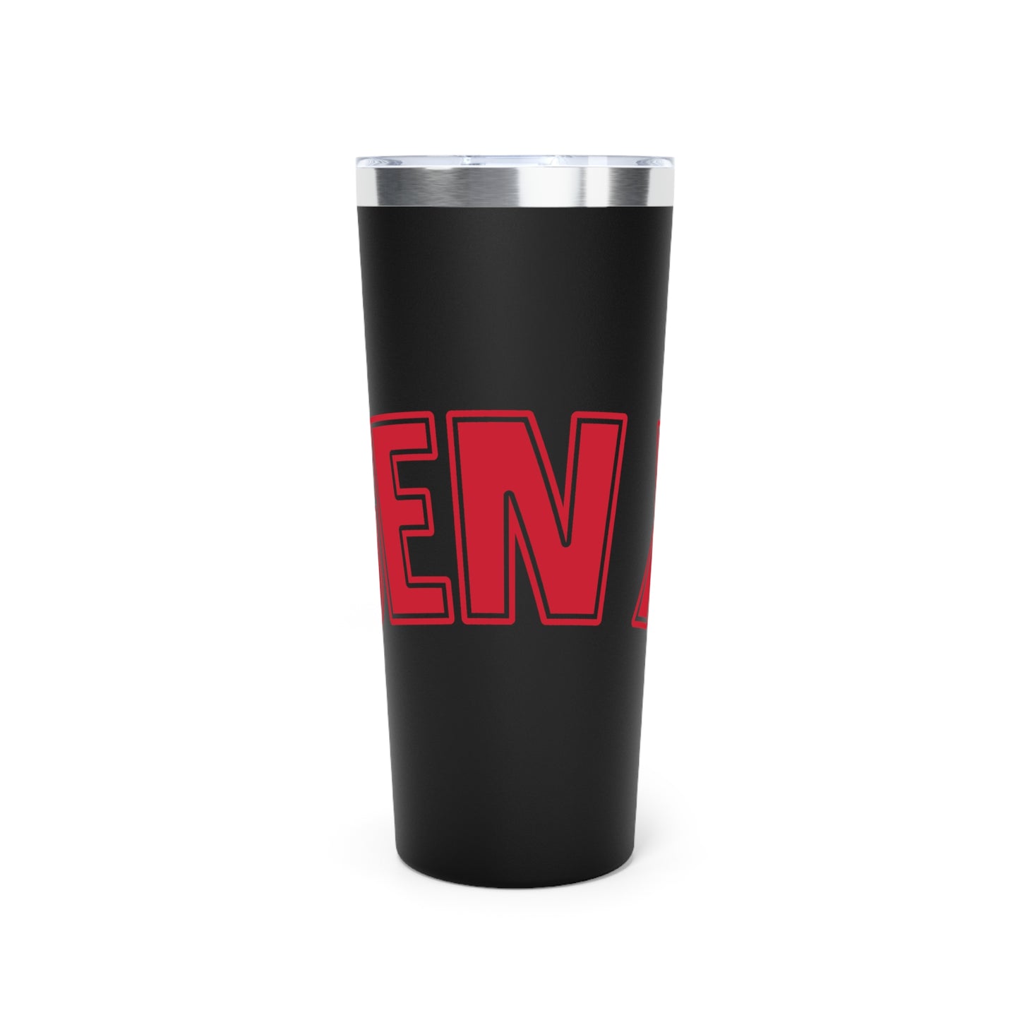 22oz Insulated Tumbler — Bold Red Lettering on Matte Black