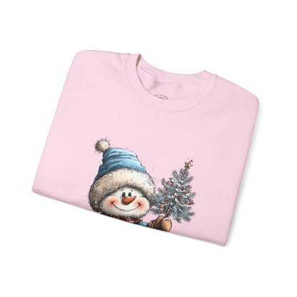 Snowman with Tree Crewneck Sweatshirt — Cute Holiday Kids-Style Winter Pullover