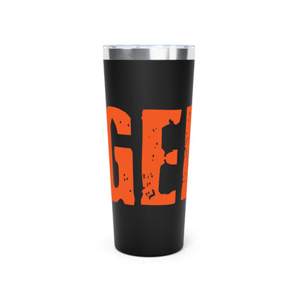 Tumbler — Black 22oz Insulated Travel Cup with Bold Distressed Orange Text