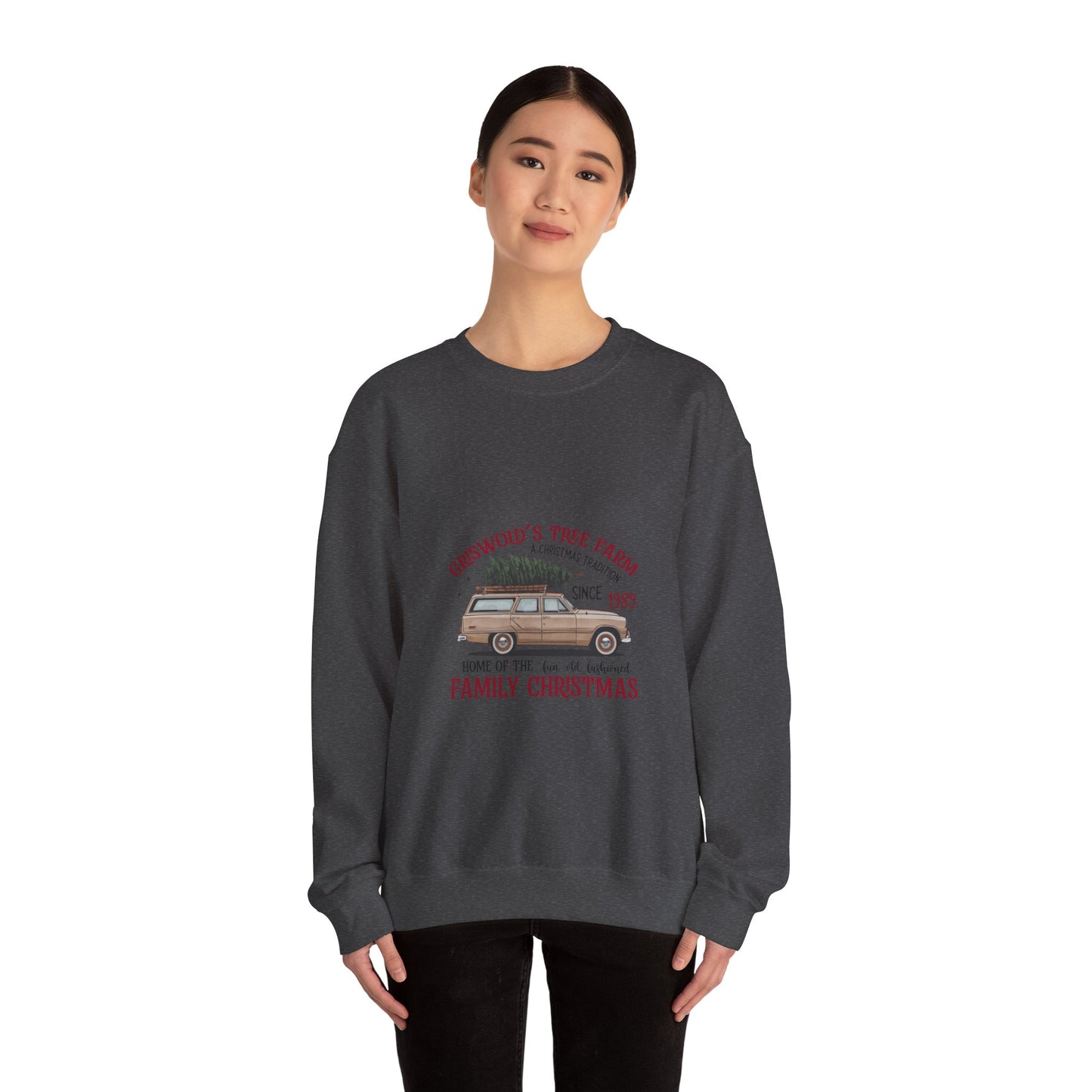 Family Christmas Sweatshirt — Croswold’s Tree Farm Vintage Station Wagon Design