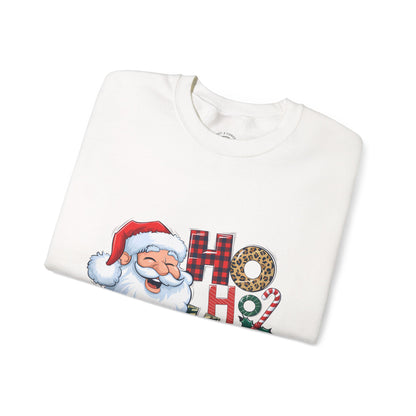 Christmas Santa 'Ho Ho Ho' Crewneck Sweatshirt — Holiday Plaid & Leopard Print Festive Pullover