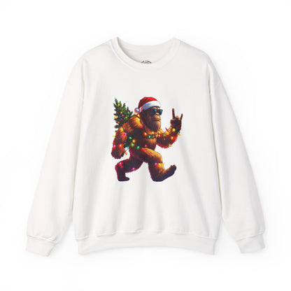 Christmas Sasquatch Crewneck Sweatshirt — Holiday Bigfoot with Santa Hat & Lights