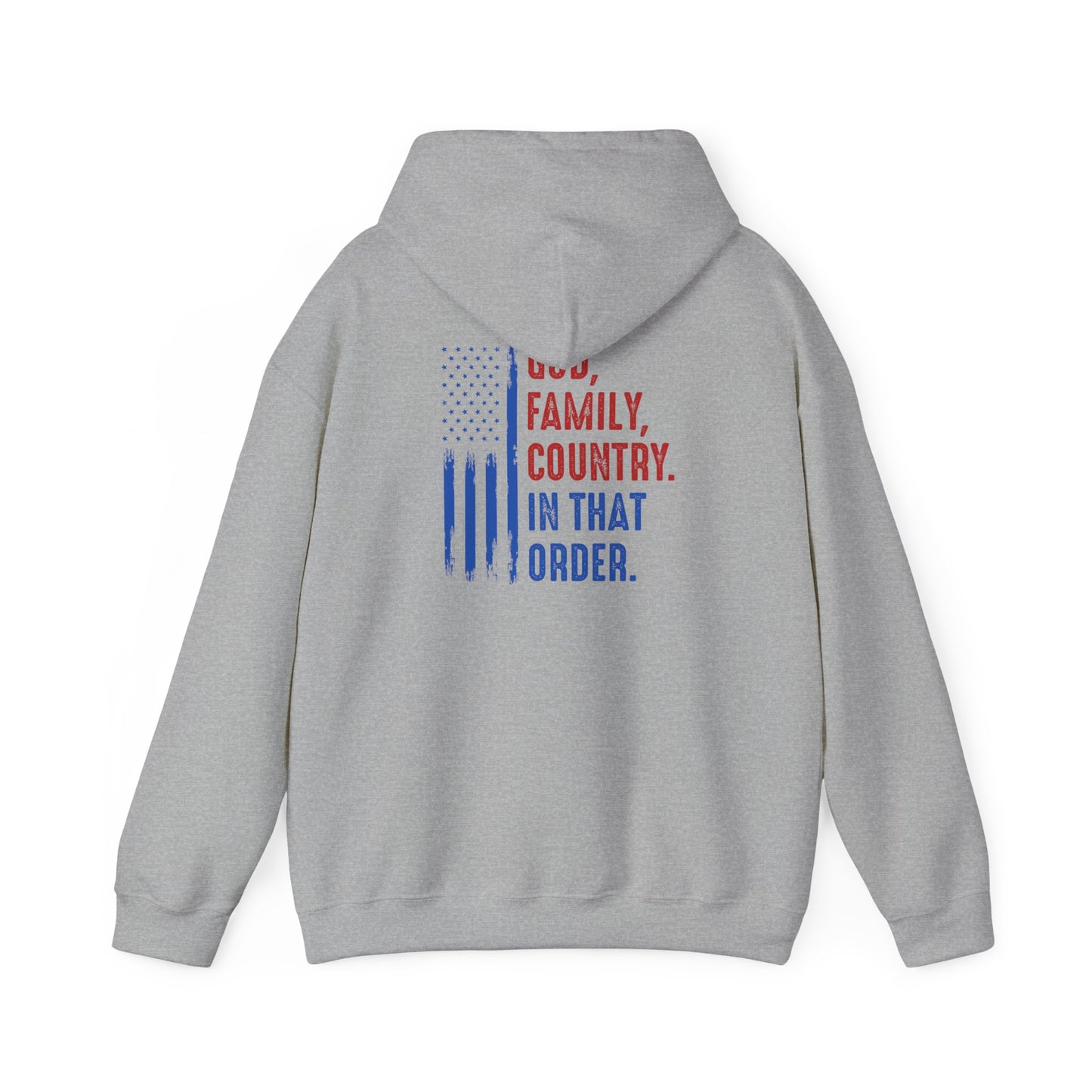 Patriotic "God, Family, Country" Hoodie — American Flag Statement Sweatshirt