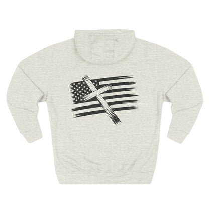 American Flag Cross Hoodie — Christian Patriotic Pullover with Distressed Stars & Stripes