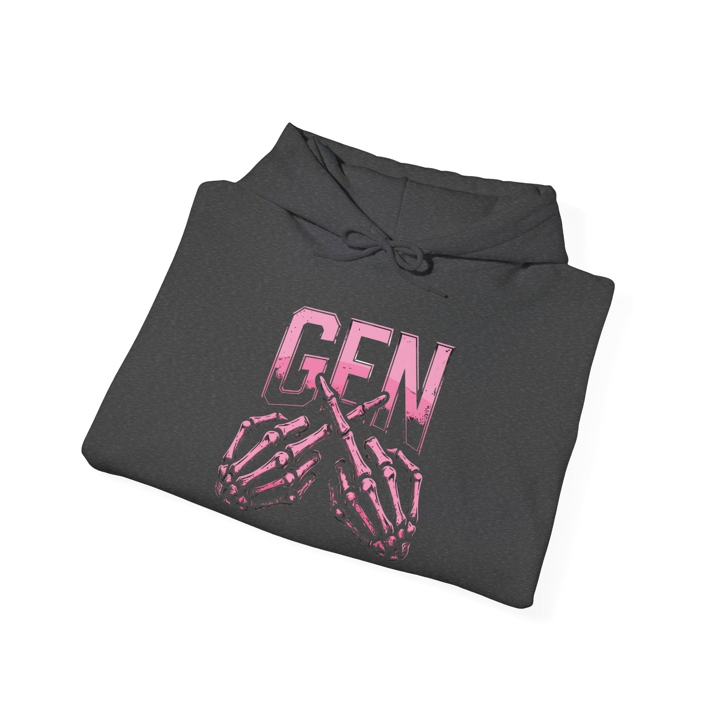 Gen Skull Hands Hoodie — Pink Skeleton Graphic Hooded Sweatshirt