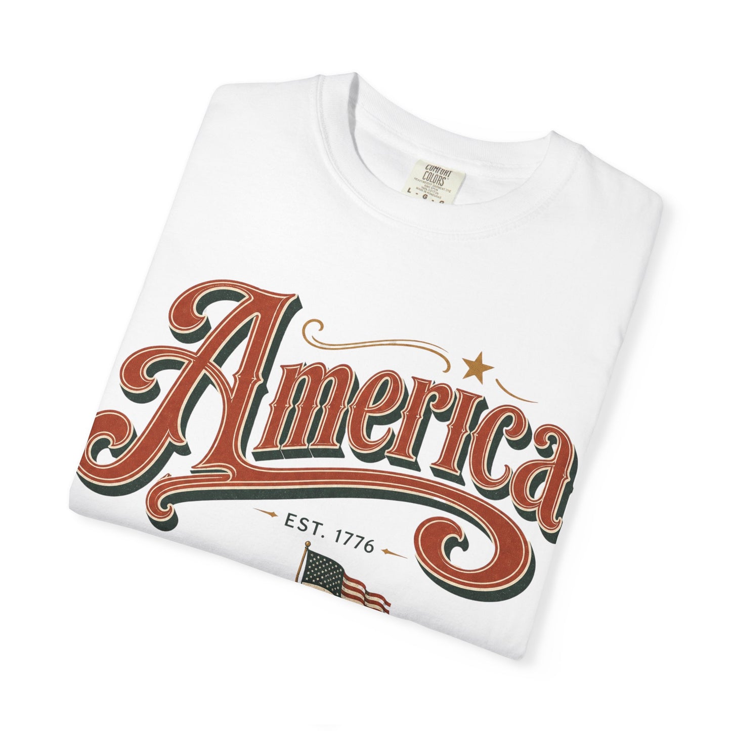 America Vintage Flag T-Shirt — Patriotic Mountain Graphic (From Sea to Shining Sea)