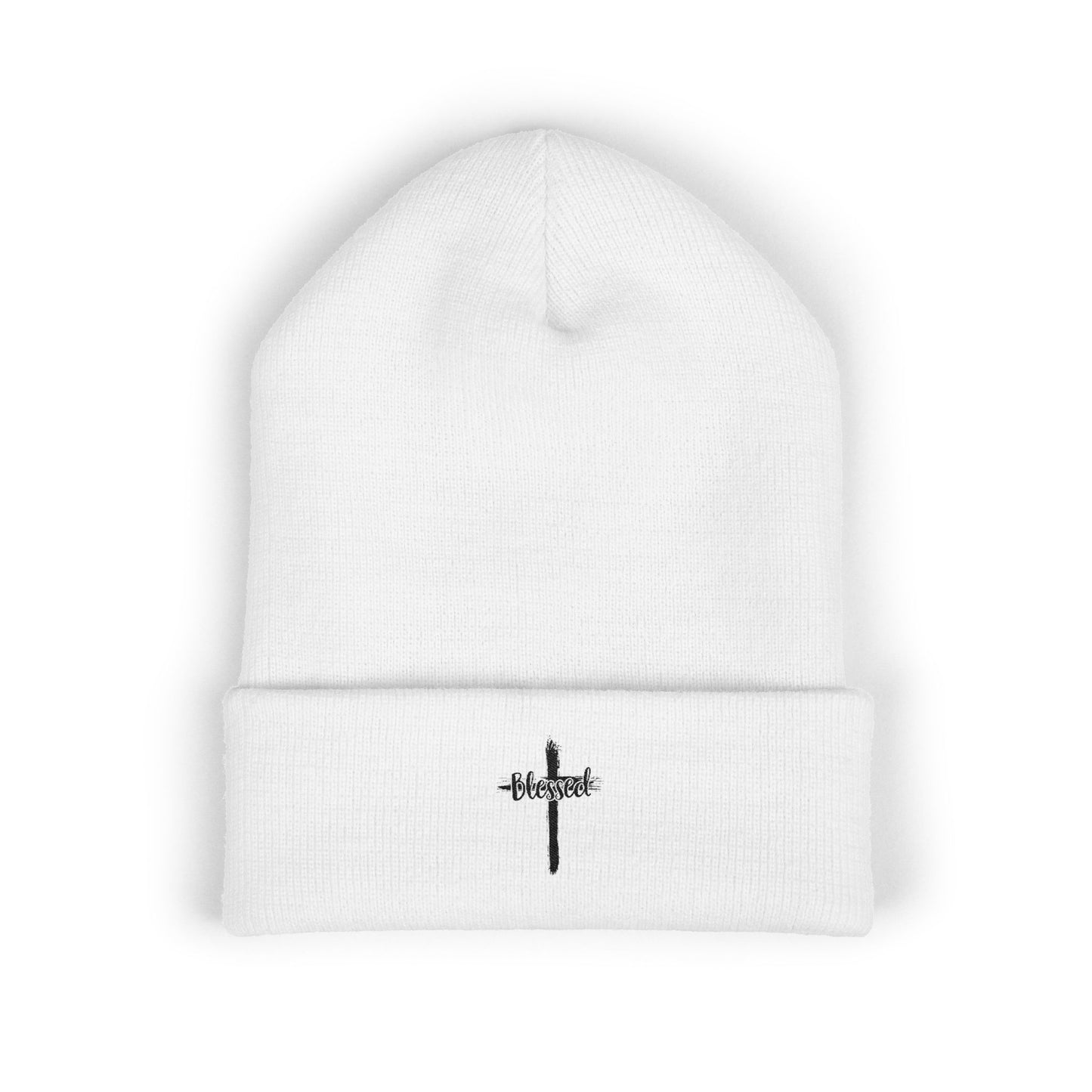 Embroidered Cross Cuffed Beanie — Minimal Faith Knit Hat