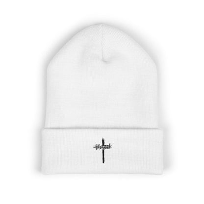 Embroidered Cross Cuffed Beanie — Minimal Faith Knit Hat
