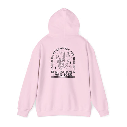 Generation X Hoodie – “Raised on Nostalgia and Neglect” Retro 1965–1980 Skeleton Hand Design