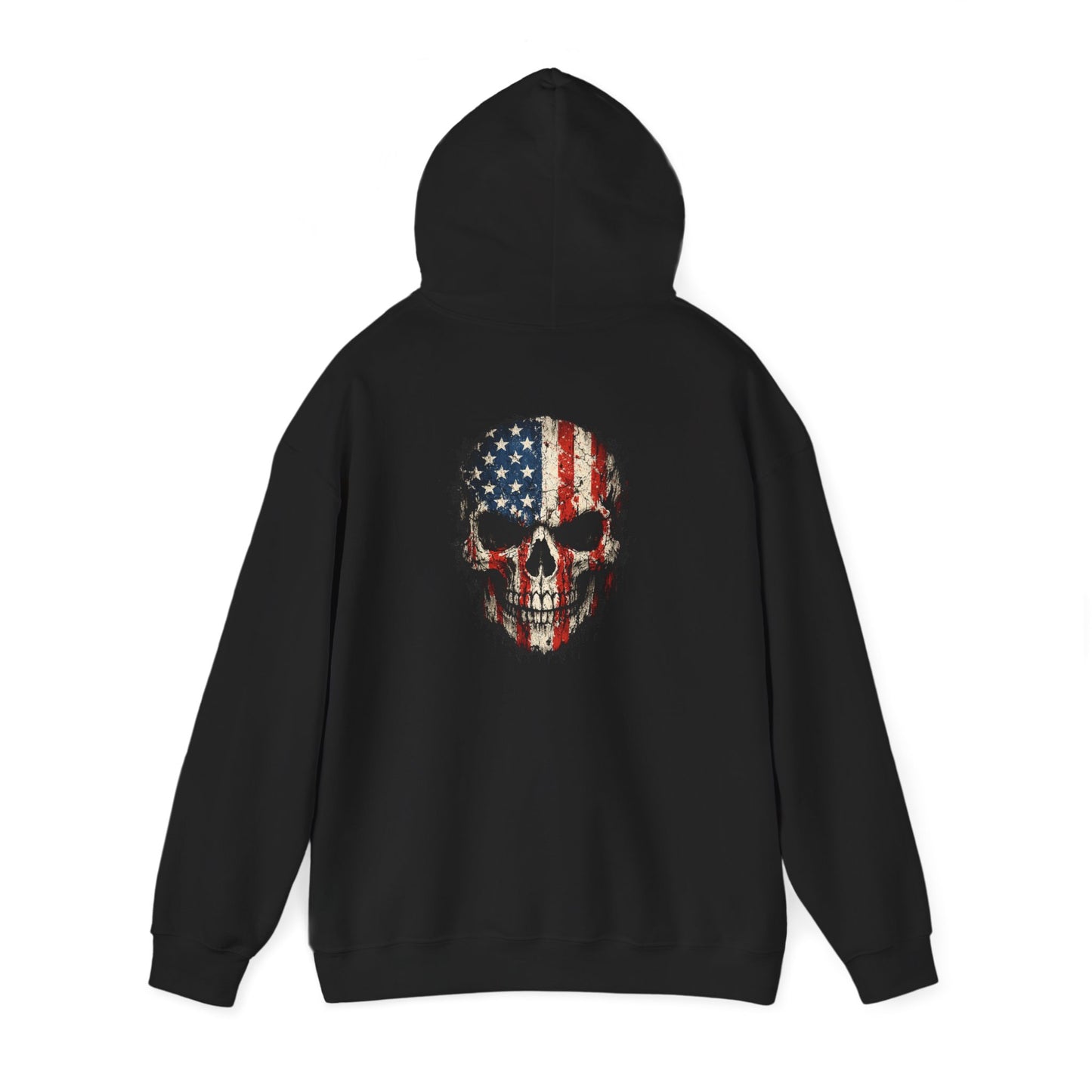 American Flag Skull Hoodie — Patriotic Grunge Pullover