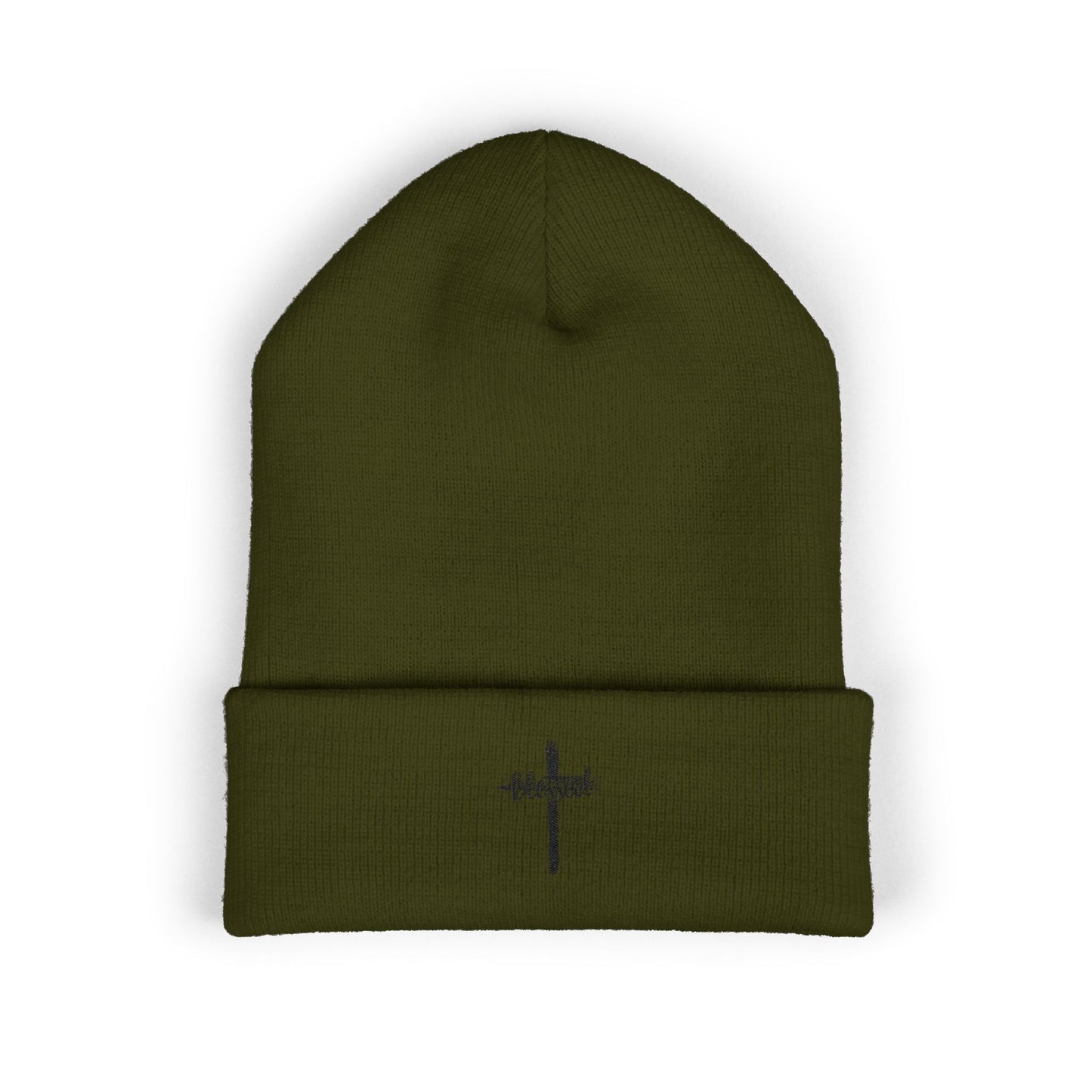 Embroidered Cross Cuffed Beanie — Minimal Faith Knit Hat