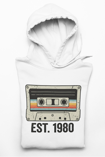 1980 Retro Cassette Hoodie — Est. 1980 Vintage Music Sweatshirt