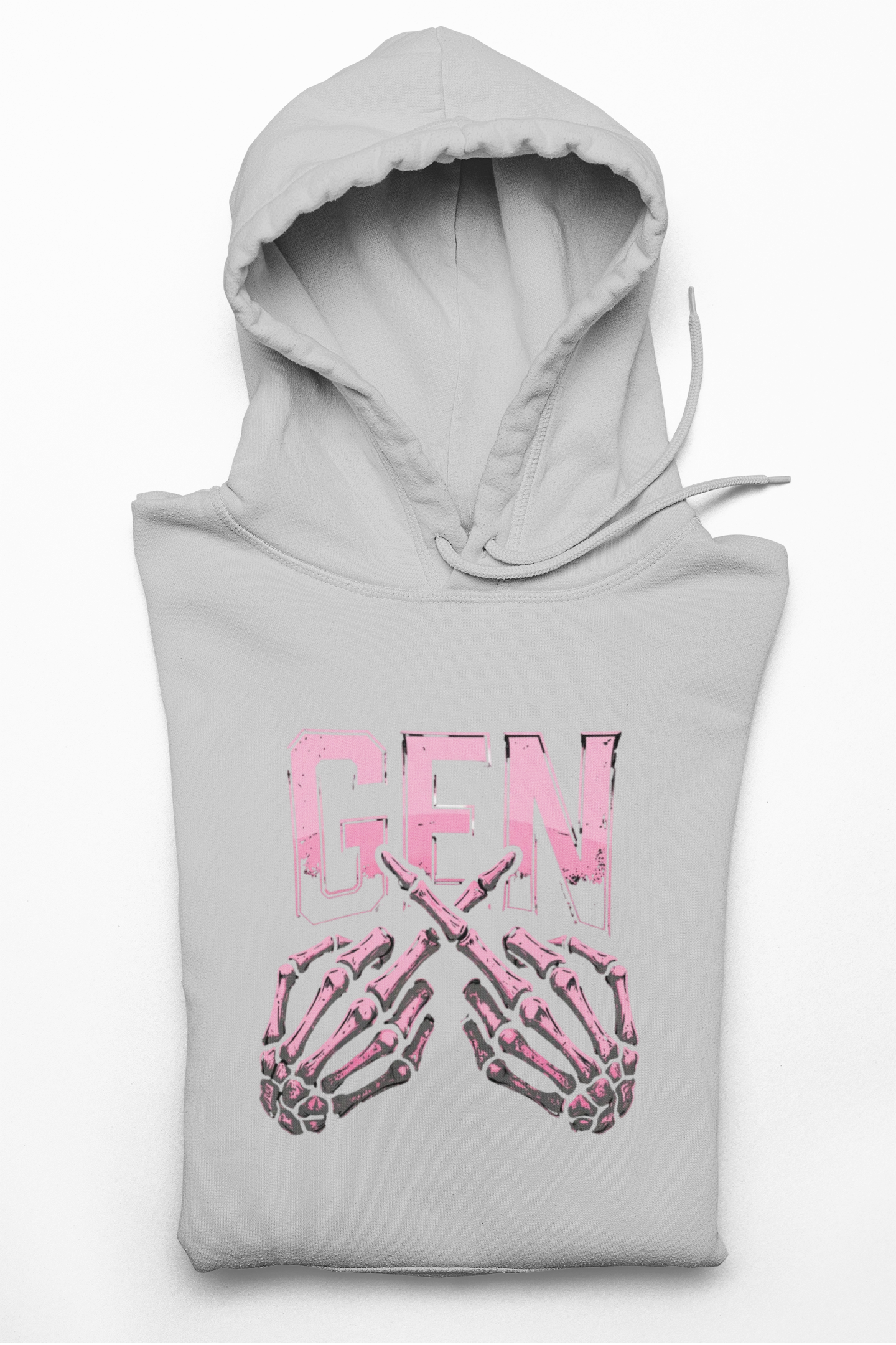 Gen Skull Hands Hoodie — Pink Skeleton Graphic Hooded Sweatshirt