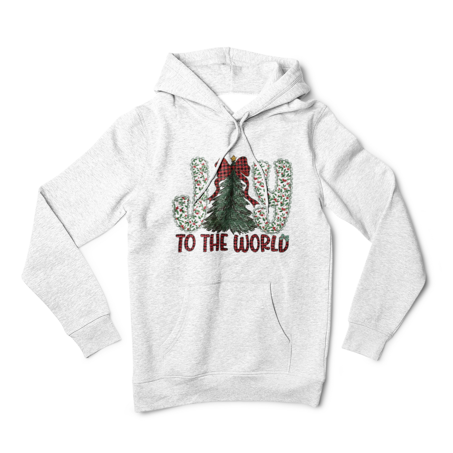 Joy To The World Christmas Hoodie — Festive Tree & Bow Holiday Sweatshirt