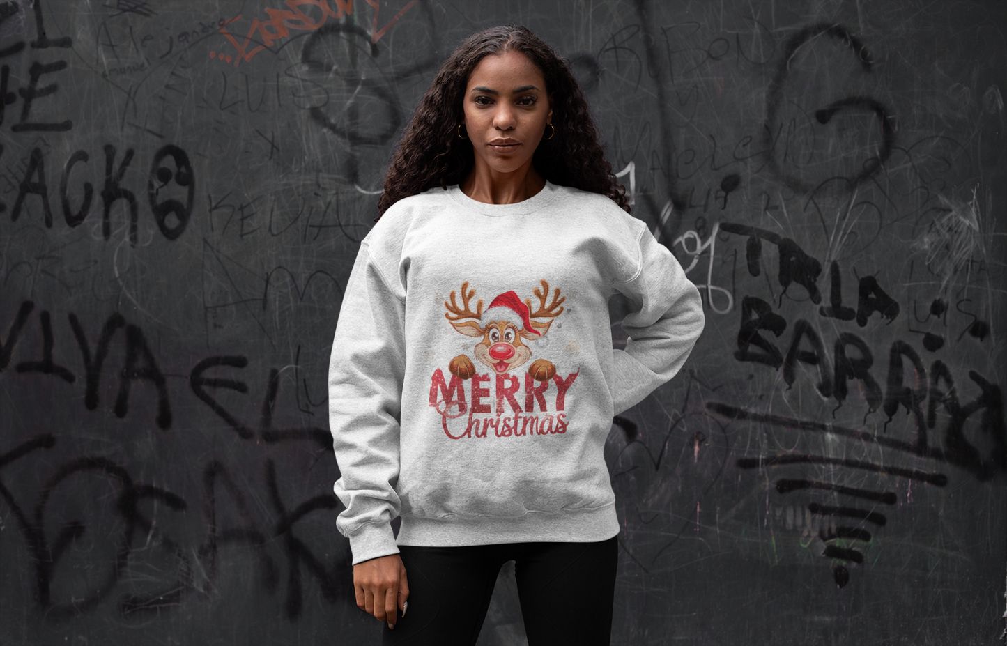 Christmas Reindeer Crewneck Sweatshirt — 'Merry Christmas' Holiday Pullover