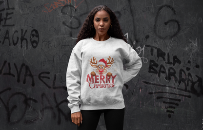 Christmas Reindeer Crewneck Sweatshirt — 'Merry Christmas' Holiday Pullover